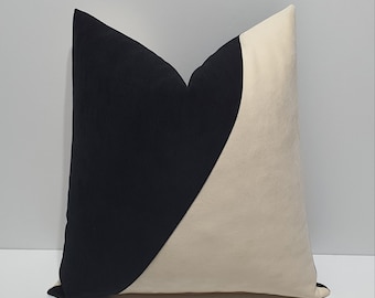 Black and cream pillow cover, black cream cushion cover, black throw pillow cases, color block sofa pillow cover, black lumbar cushion case