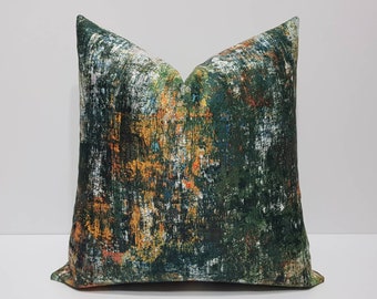 emerald green pillow cover, mustard yellow and emerald green cushion cover, geometric throw pillow case, decorative color block cushion,