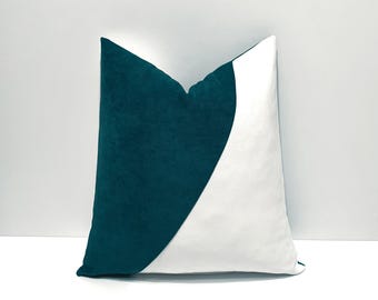 Capa de almofada decorativa em tons de azul-petróleo escuro e branco, capa de almofada moderna para sofá, capa de almofada decorativa para sofá
