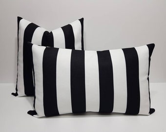 funda de almohada en blanco y negro, fundas de almohada a rayas negras, cojines en blanco y negro, almohadas lumbares a rayas, almohada de sofá negro