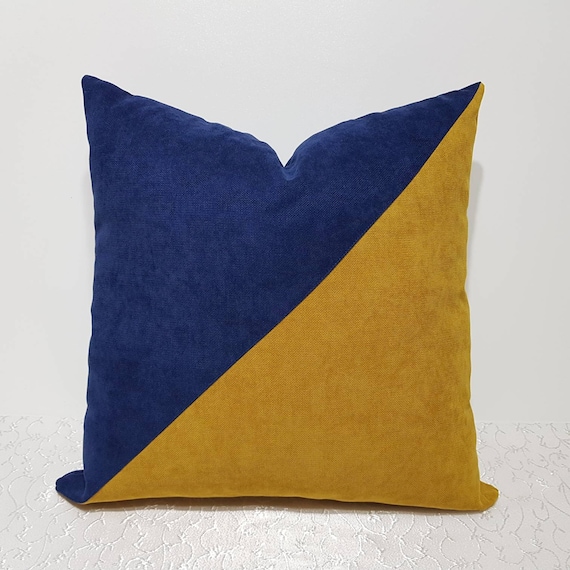 blue and mustard cushions