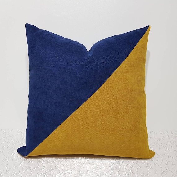 mustard and navy pillows