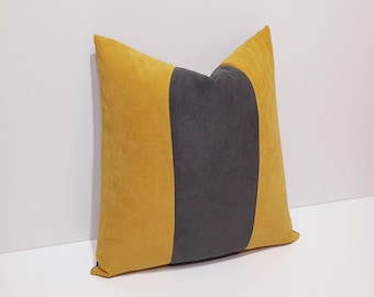 mustard yellow and dark gray throw pillow cover, decorative cushion cases, different size options, kissenbezug, coussin housse