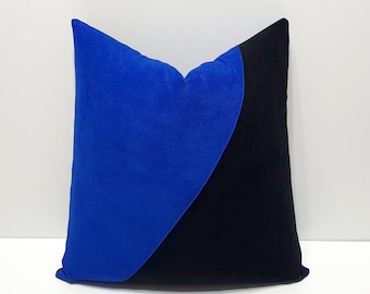 black and blue throw pillow cover, royal blue and black sofa cushion cases, decorative couch pillowcase, designer home decor