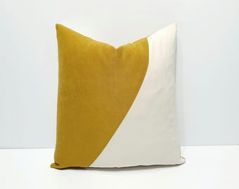 Capa de almofada decorativa em amarelo mostarda e creme, capa de almofada decorativa mostarda, capa de almofada para sofá em blocos de cores, decoração de casa de designer