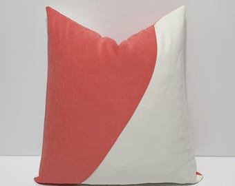 coral pink and off-White cushion case, designer pillow cover, decorative sofa pillow cover, bed throw pillow cases, kissenbezug, coussin