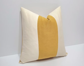mustard yellow and cream pillow cover, mustard cushion cover, designer pillow cases, decorative sofa pillow, euro throw pillow cover