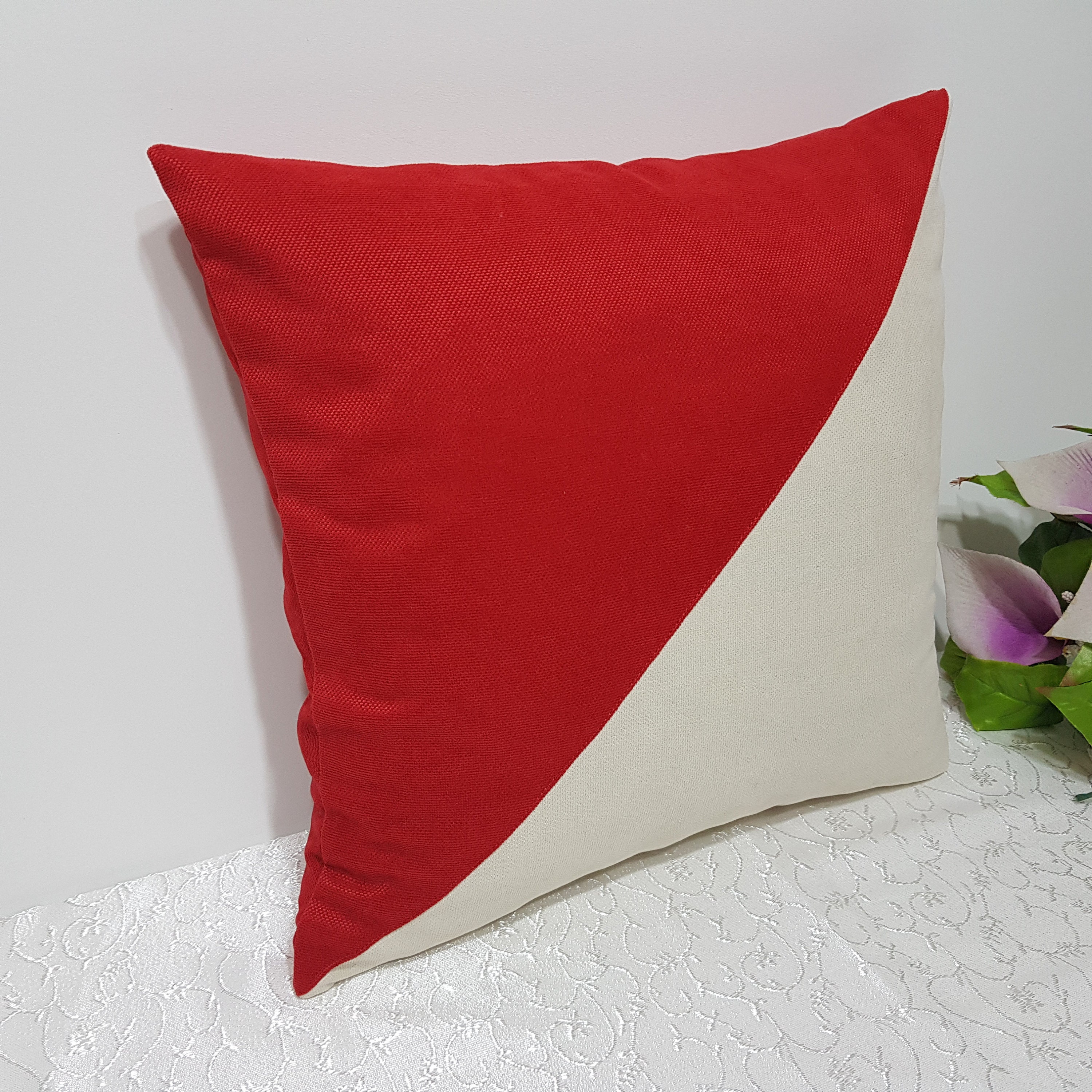 Red and cream pillow cover red throw pillow cases modern red Etsy
