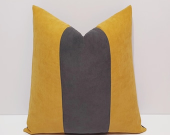mustard yellow and dark gray throw pillow cover, decorative couch cushion case, designer sofa lumbar pillowcase