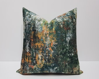emerald green pillow cover, mustard yellow and emerald green cushion cover, geometric throw pillow case, decorative color block cushion case