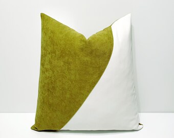 decorative olive green and white throw pillow cover, designer couch cushion cases, modern euro sham sofa pillowcase