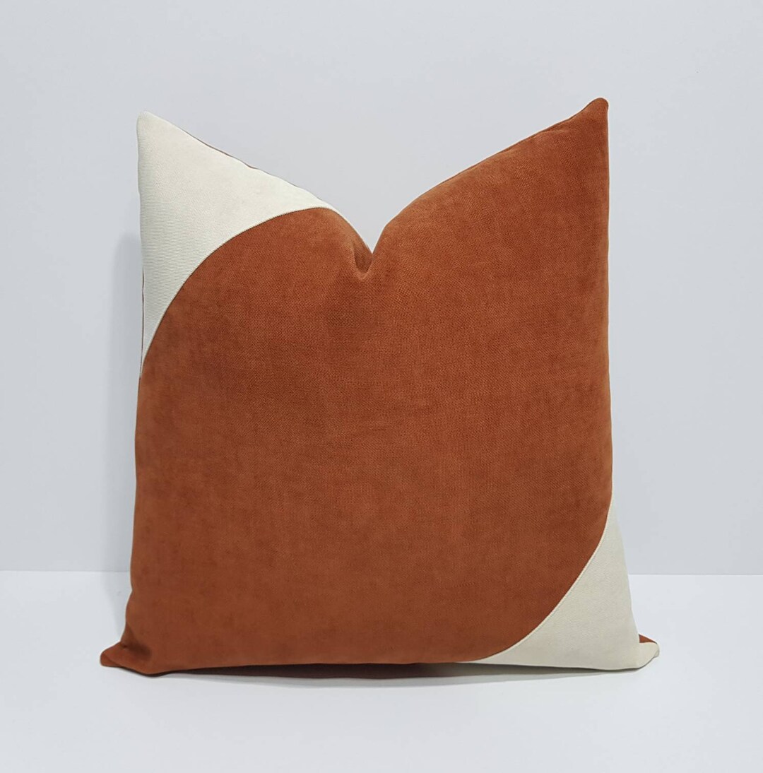 Rust Pillow Cover, Rust Cushion Cover, Rust and Cream Pillow, Rust