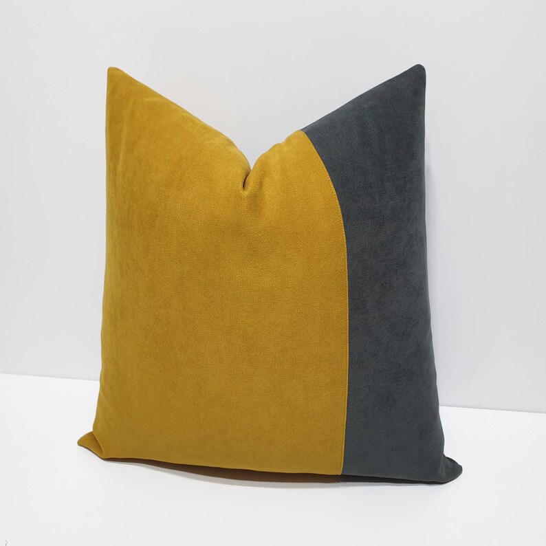 Mustard Yellow and Gray Pillow Cover Mustard Gray Cushion Etsy