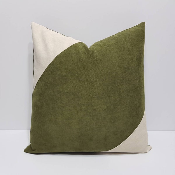 khaki green pillow cover, green and cream cushion case, color block throw pillow cover, designer sofa pillow, kissen, green couch pillow