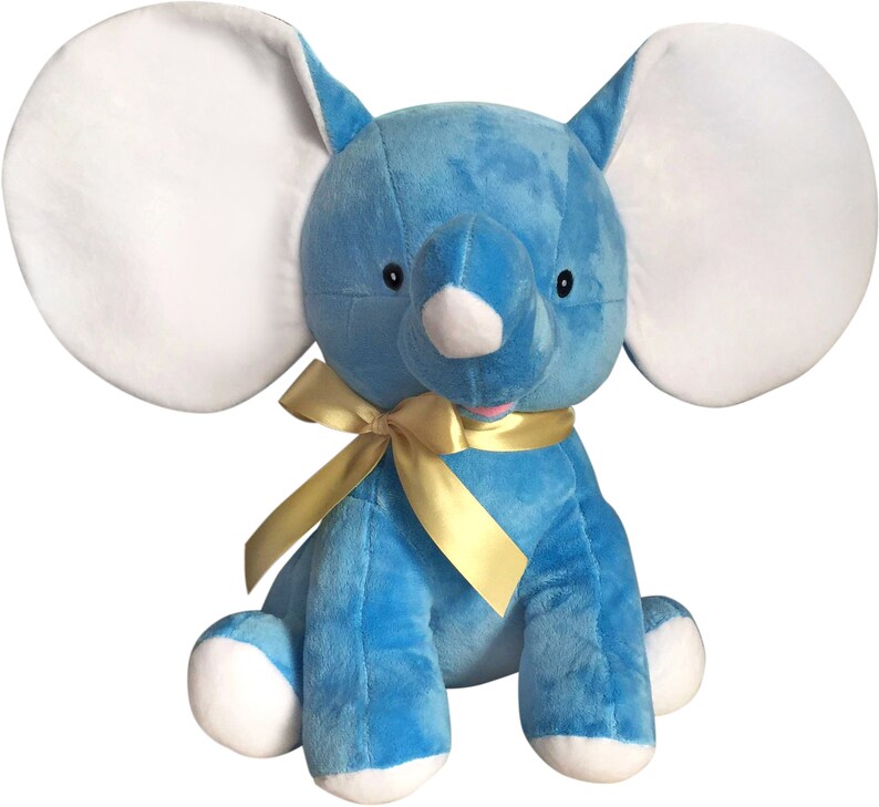 Blue Elephant Stuffed Animal and Embroidery Blank 13 Inches Etsy Canada