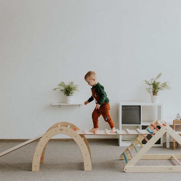 Climbing set of triangle and arch, spielbogen baby holz anhnger spielebogen, kletterbogen, klettergerst, montessori spielzeug, klimdriehoek