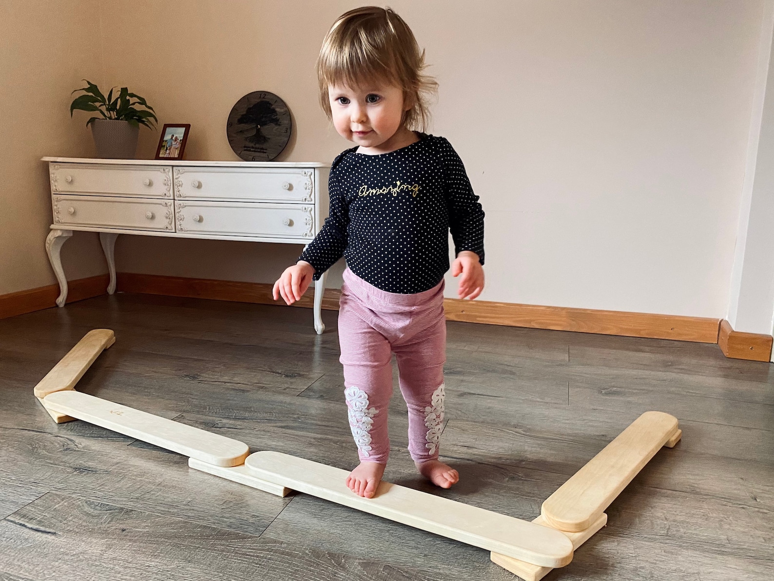 Wooden Balance Beam for Toddlers, Natural Eco Waxed Aspen Wood