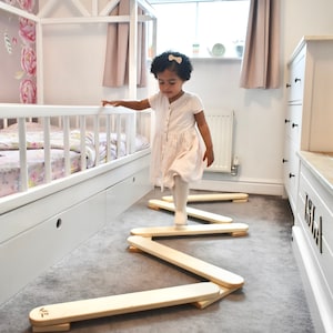 Balance beam set, gym for kids, Montessori toy, wooden balance gymnast, children low beam, balance, play, toddler balance beam