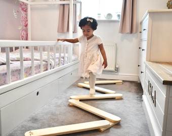 Balance beam set, gym for kids, Montessori toy, wooden balance gymnast, children low beam, balance, play, toddler balance beam