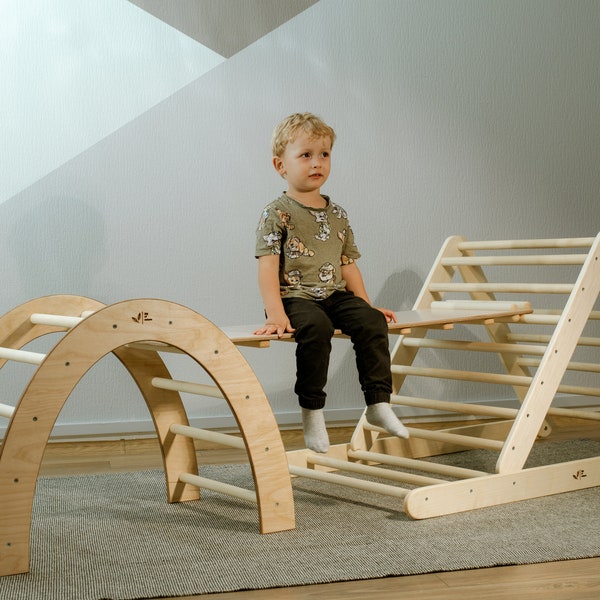 FREE SHIPPING in EUROPE, Climbing triangle with climbing arch,climbing frame set, Kletterdreieck 2 in 1, holz rutshe, baby climber, arche