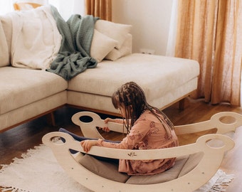 Wooden Rocker for Toddlers | Montessori Balance Rocker with Optional Cushion | Nursery & Playroom Toy