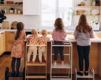 kitchen, helper tower set with step stool, montessori lernturm, kinder kernturm, lernstuhl, lernturm höhenverstellbar, lernturm ab 1 jahr