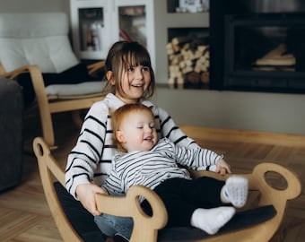 Kids Wooden Rocker | Toddler Rocking Toy with Cushion | Montessori Nursery Furniture