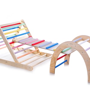 Climbing triangle with arch, climbing frame set, Kletterdreieck 2 in 1, toddler indoor jungle gym, holz rutshe, montessori spielzeug