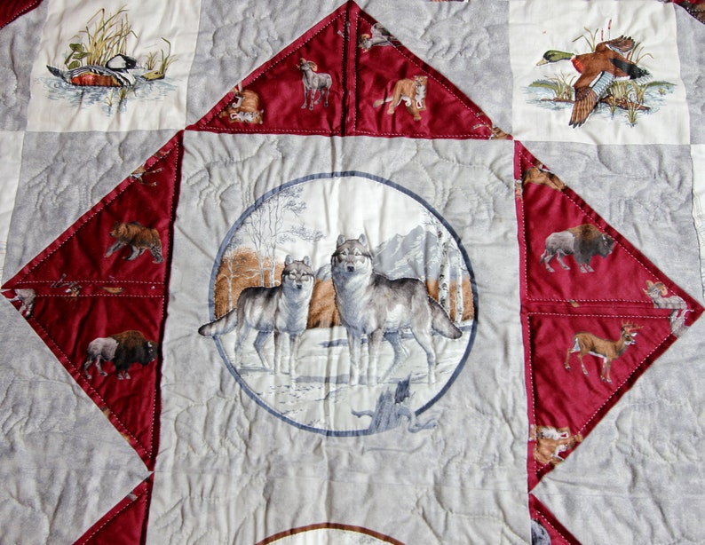 Hunting Quilt Handmade Quilt Red Blue Gray Throw Quilt Etsy