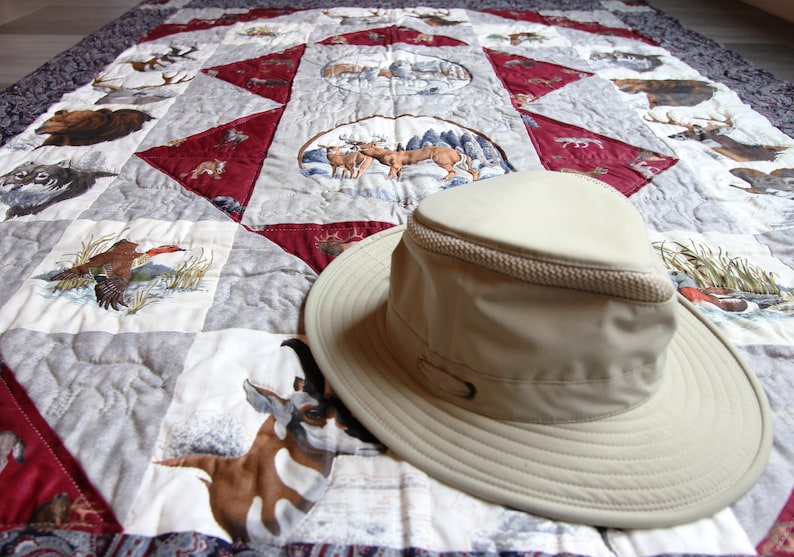 Hunting Quilt Handmade Quilt Red Blue Gray Throw Quilt Etsy