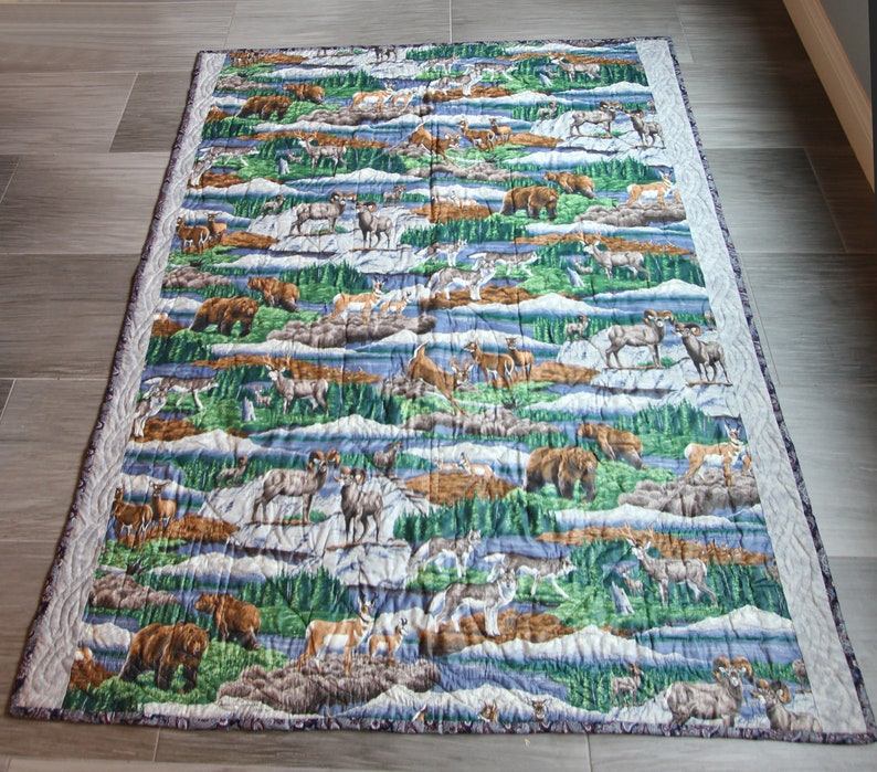 Hunting Quilt Handmade Quilt Red Blue Gray Throw Quilt Etsy