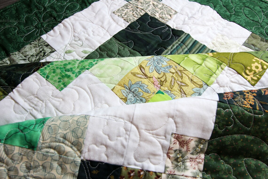 Green Handmade Throw Quilt Quilted Throw Green Gold Lap Etsy