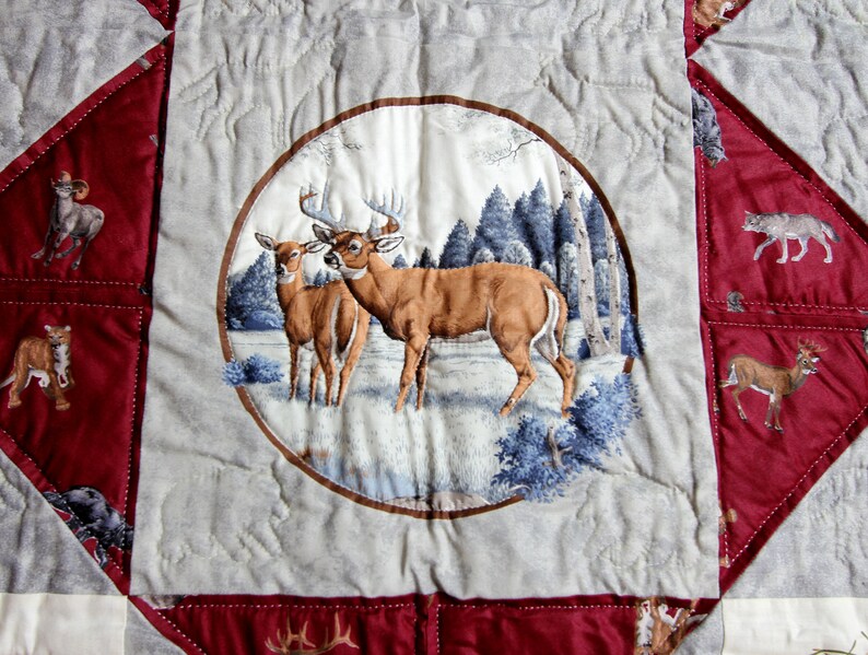 Hunting Quilt Handmade Quilt Red Blue Gray Throw Quilt Etsy