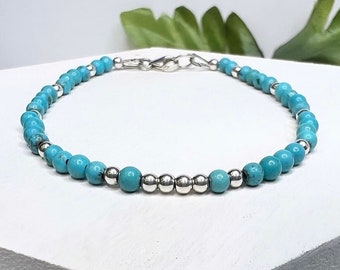 Zierliches Türkis Armband, Echter Türkis Perlen Armband, Blauer Edelstein, Dezember Birthstone Armband, 11