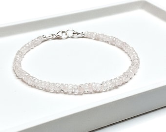 Pulsera de cuentas de circonita blanca natural, joyería artesanal alternativa al diamante en bruto, tobillera o collar de cuentas transparentes facetadas con piedras preciosas brillantes de lujo.