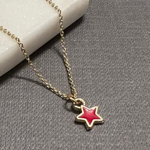Dainty Red Star Necklace, Tiny Star Pendant Necklace Gold, Small Star Charm, Enamel Pendant, White Star, Yellow Star, Blue Star, Pink Star