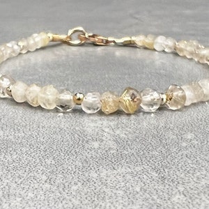 Gold Rutilated Quartz Bracelet, Dainty Golden Rutilated Bracelet, Gold Rutile Quartz Beaded Bracelet, Quartz Anklet, Rutile Quartz Necklace