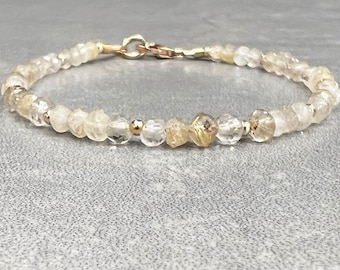 Gold Rutilated Quartz Bracelet, Dainty Golden Rutilated Bracelet, Gold Rutile Quartz Beaded Bracelet, Quartz Anklet, Rutile Quartz Necklace