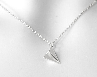 Paper Airplane Necklace, Dainty Sterling Silver Origami Plane Pendant, Flight Attendant Gift for Travel Lover, Minimalist Traveler Jewelry