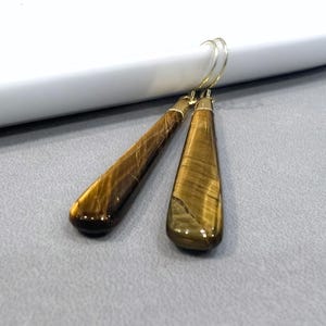 Kolczyki Tygrysie Oko, Minimalistyczne Brązowe Kolczyki Zwisające Z Kamieniami Szlachetnymi Kobiety, Elegancki Długi Wisiorek Z Kamieniami Szlachetnymi, Ochronna Biżuteria Kryształowa Prezent Dla Niej