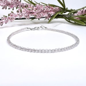Clear Quartz Bracelet, 2mm Tiny Bead Bracelet, Dainty Gemstone Bracelet, April Birthstone Gift, Clear Quartz Beaded Crystal Choker Necklace