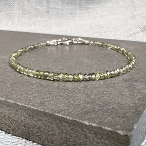 Green Sapphire Bracelet, Spring Green Australian Sapphire Beaded Rondelle Bracelet, September Birthstone Gift, Precious Gemstone, Rare Gem