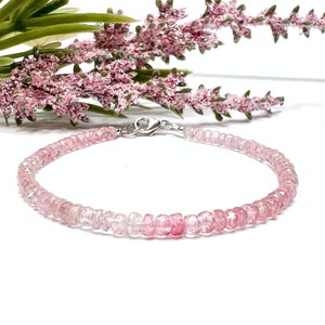Dainty Pink Tourmaline Bracelet, October Birthstone Layering Jewelry, Libra Gemstone Gift for Her, Ombre Gradient Bead Choker Necklace Women