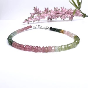 Dainty Watermelon Tourmaline Bracelet, Multicolor Tourmaline Bead Bracelet, October Birthstone, Faceted Tourmaline Anklet Gemstone Necklace
