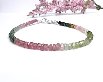 Dainty Watermelon Tourmaline Bracelet, Multicolor Tourmaline Bead Bracelet, October Birthstone, Faceted Tourmaline Anklet Gemstone Necklace