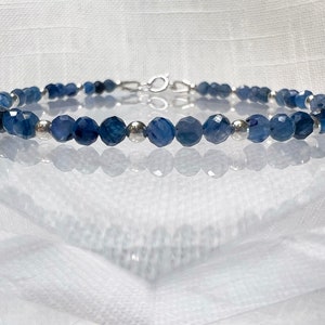 Natural Blue Kyanite Bracelet Beaded, Faceted Bead Choker Necklace, Disthene Crystal Gemstone Anklet, Dainty Something Blue Gift for Bride
