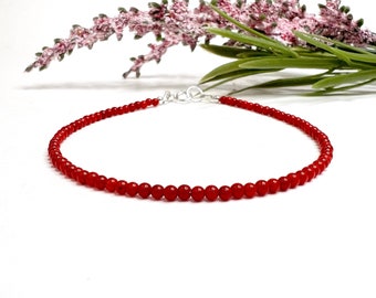 Bracelet En Corail Rouge Naturel D'Italie - Perles Rondes Fait Main - Laiton - Longueur 7 Pouces (environ 17.8 Cm) - Neuf Sans Emballage