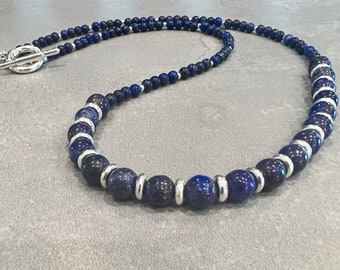 Lapis Lazuli Beaded Necklace, Lapis Lazuli Gold, Blue Gemstone Necklace, December Birthstone Necklace, 9th Wedding Anniversary Gift for Her