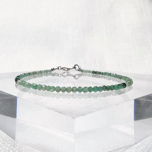 Delicate Emerald Bracelet, Ombré Gemstone Bracelet, May Birthstone Jewelry, Dainty Green Beaded Bracelet, Raw Emerald, Tiny Beads Bracelet