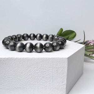 Pulsera de perlas navajo, joyería hecha a mano de estilo navajo, pulsera elástica de cuentas de 8 mm, regalo occidental, plata esterlina del suroeste, unisex para hombres y mujeres